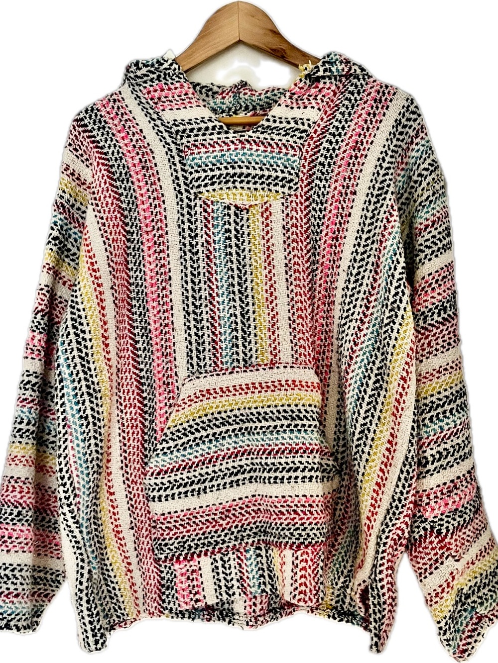 Striped Multicolor Cotton Blend Hoodie Baja Joe Unisex Made In Mexico